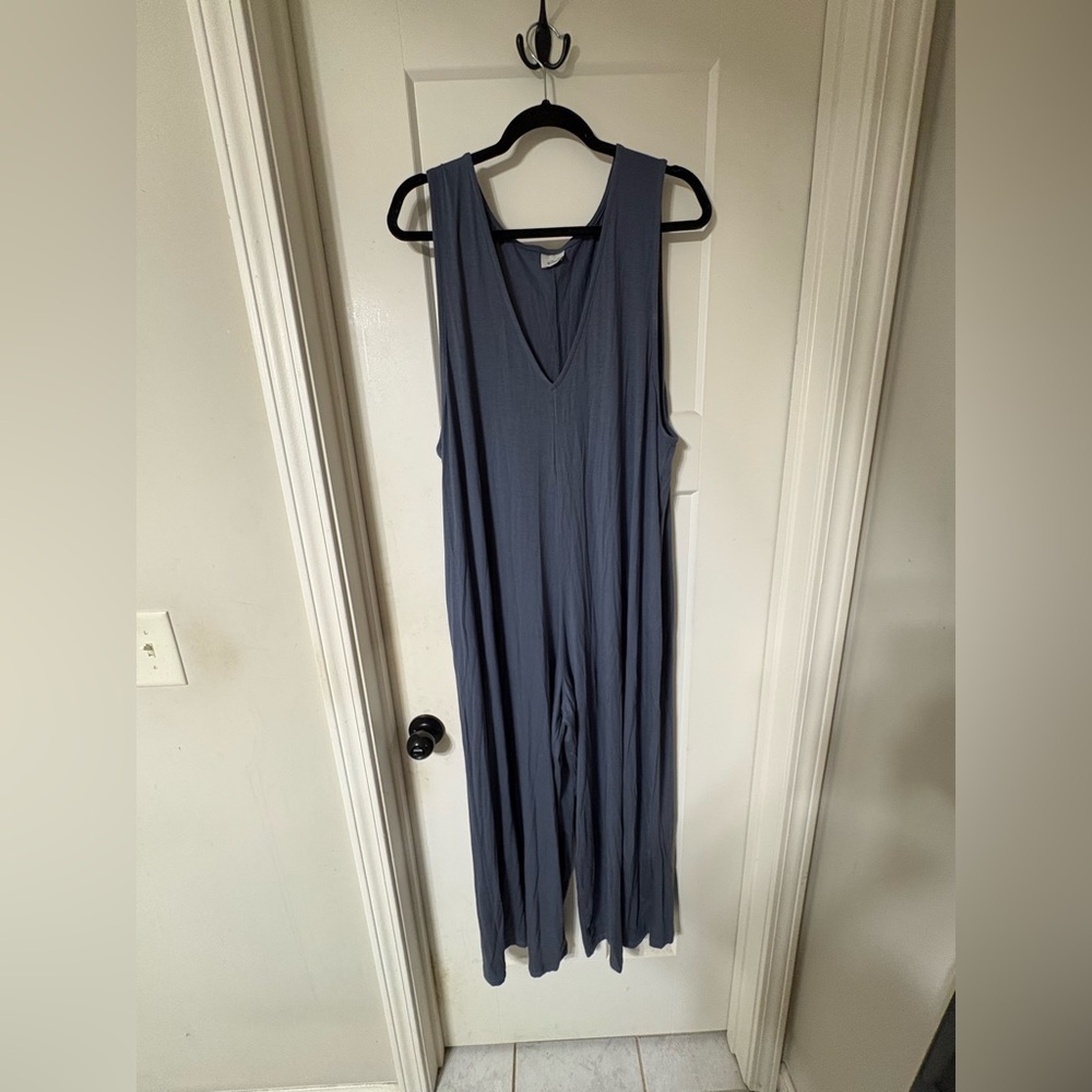 Pinkblush Maternity V-Neck Wide-Leg Jumpsuit in Slate Blue